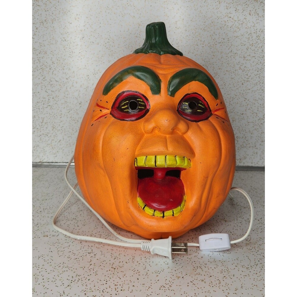 Vtg 1989 Scioto Mold Ceramic Lighted Halloween Yelling Jack-O-Lantern Pumpkin